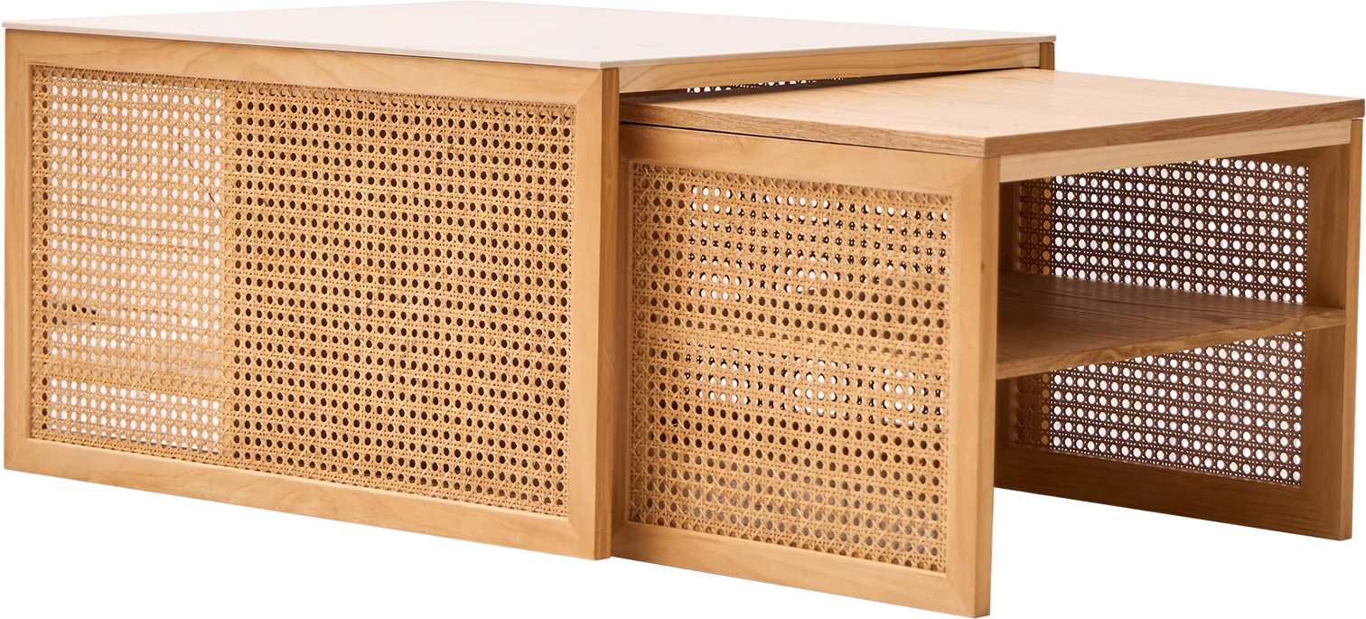 Sofabord Nordlys Furniture Tromso Fsc-certificeret Asketræ Natur Med Flettet Rattan Hylde 70ã 60ã 40 Cm