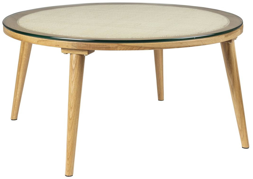 Sofabord Studio White Haru Rundt Glasbord ø70   H38 Cm Beige Egetræ