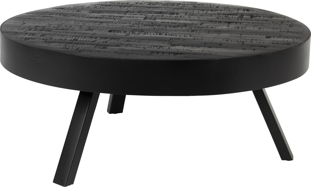 Suri Rundt Sofabord i Askegrå Teak og Sort Metal