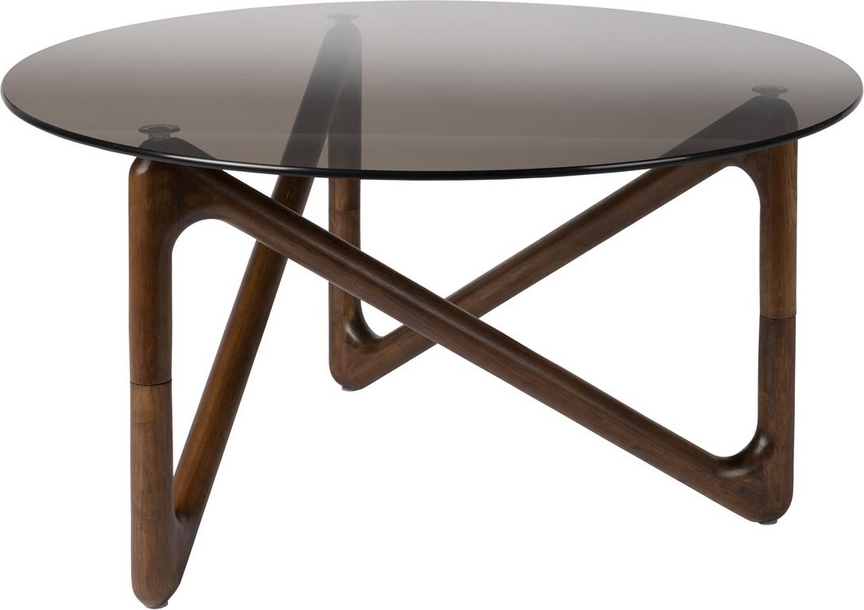 Sofabord ø80 H40 Cm Dutchbone Naia Røget Glas Og Ubehandlet Egetræ