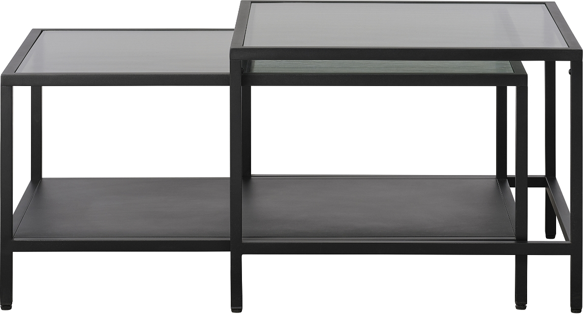 Sofabordssæt Nordique Design Bronco Sort Stuebord Metal Og Hærdet Glas Med Ekstra Hylde