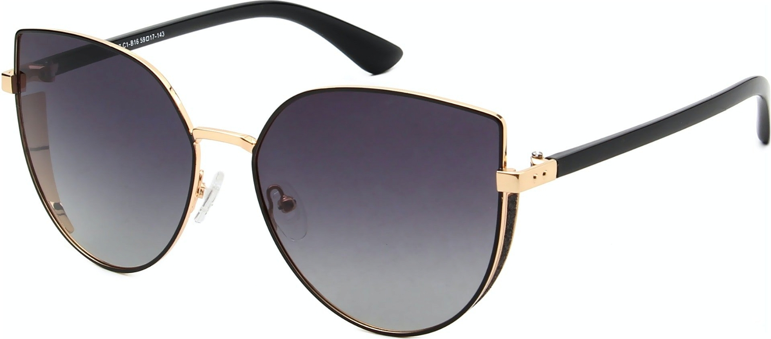 Solbriller Til Kvinder Kaleu Donna Cat-eye Sort Med Gulddetalje 59 Mm Linsebredde