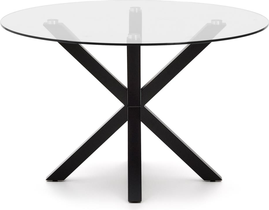 Spisebord Kave Home Argo ø119 Cm Hærdet Glas Og Sort Pulverlakeret Stålstel