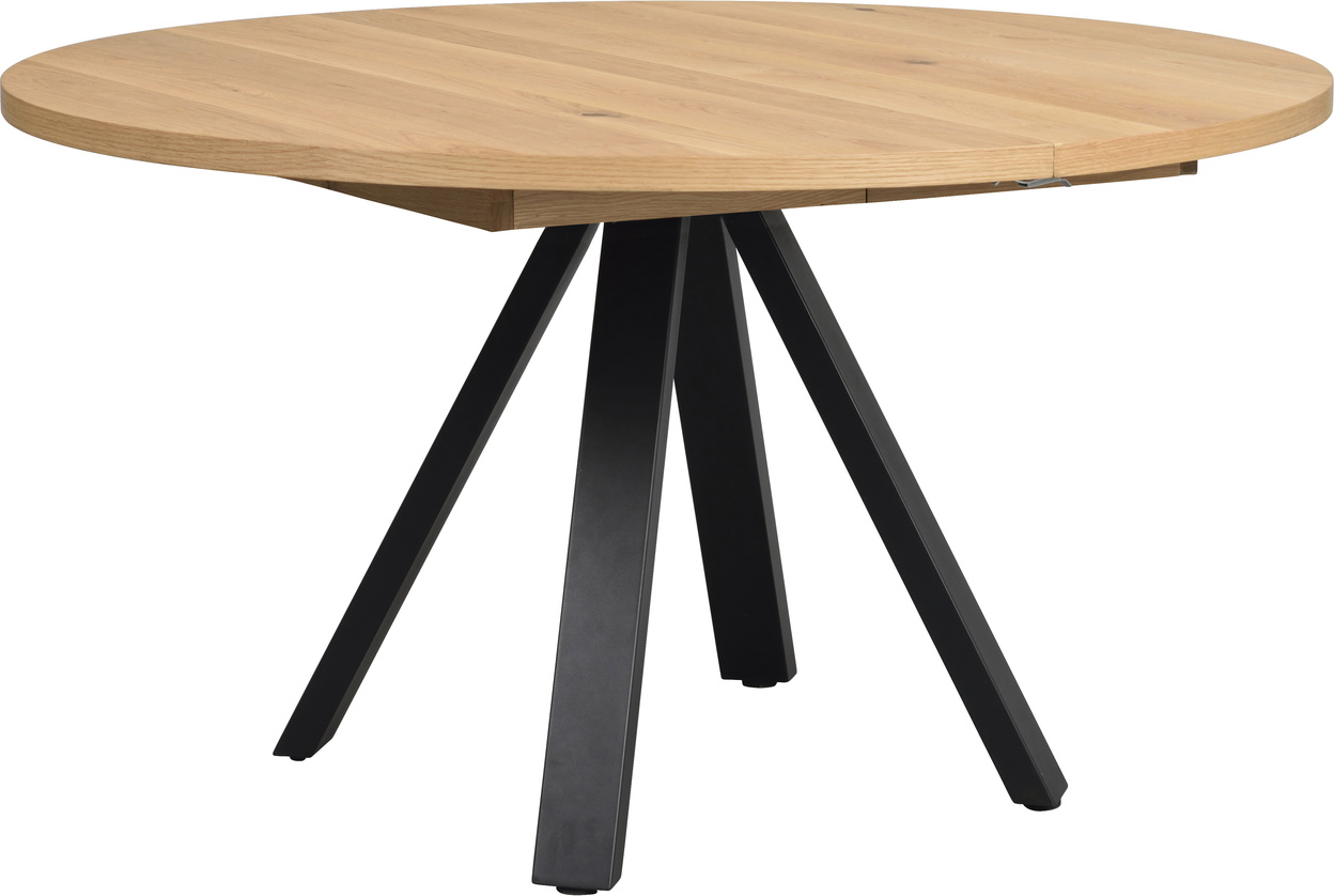 Spisebord Rowico Maddock Rund ø135   H75 Cm Olieret Egfinér Sort Pulverlakeret Metalstel Fsc Med Udtræksfunktion