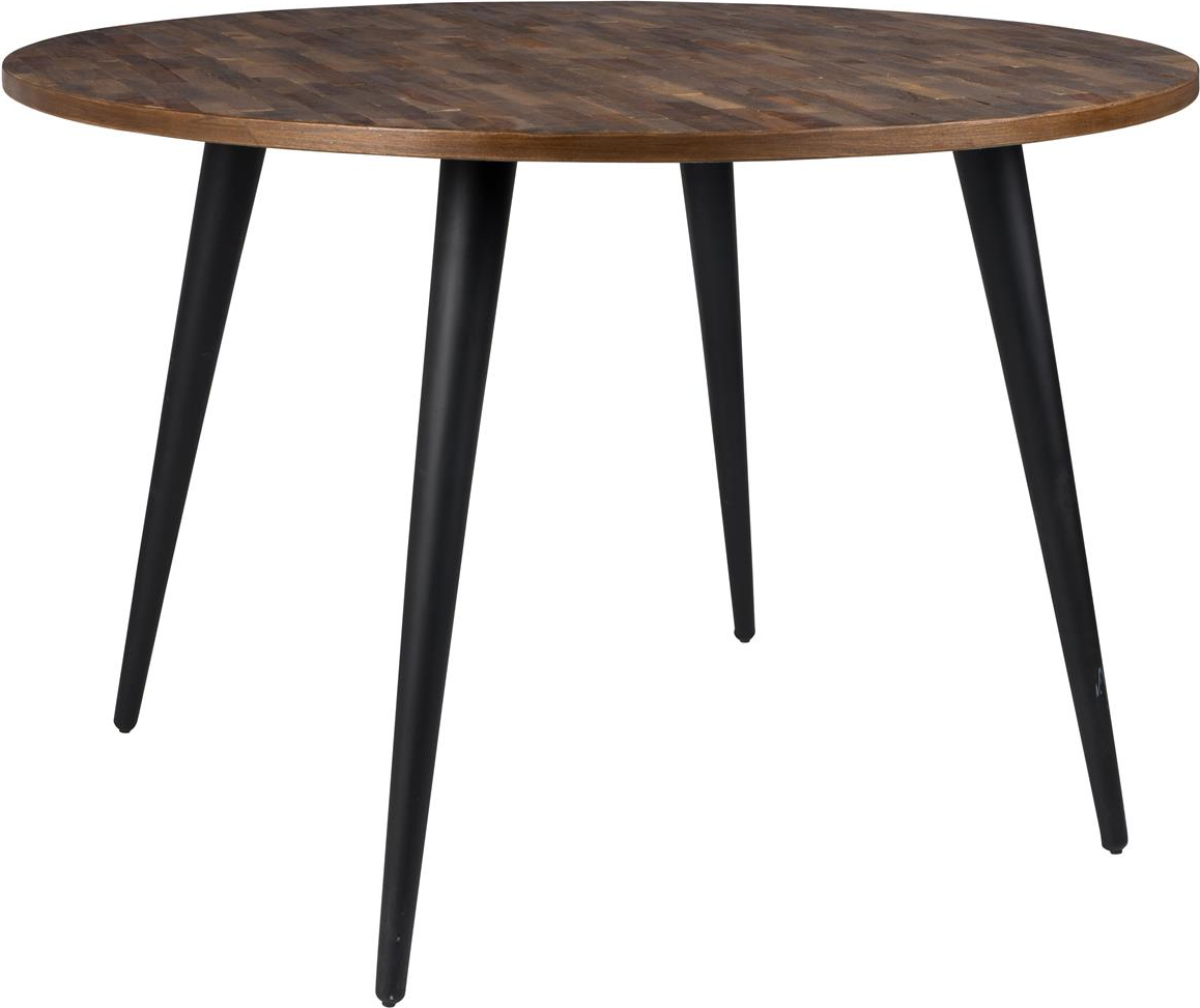 Rundt spisebord i lakeret teak med metalunderstel - ø110 cm