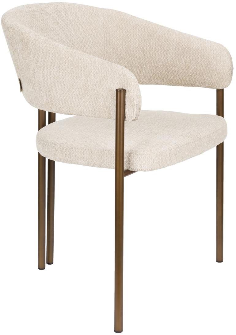 Spisebordsstol Dutchbone Naida   Perlemorsdesign  Pulverlakeret Stålstel  Polyesterpolstring Med Armlæn Og Bronzefarvet Base