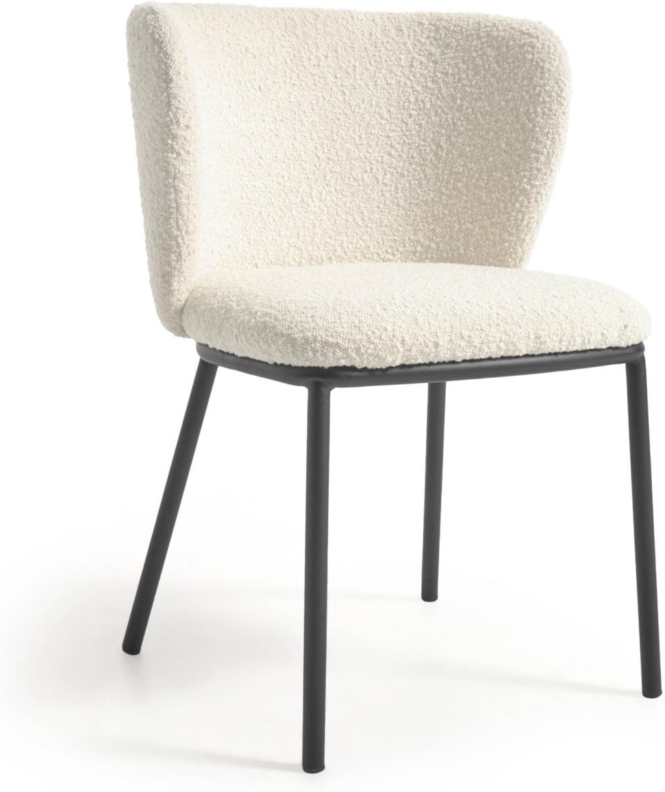 Spisebordsstol Kave Home Ciselia Polstret Hvid Fleece-effekt Stof Sort Stålstel Nordisk Stil