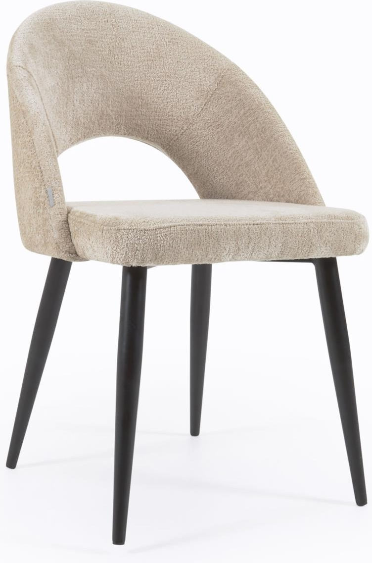 Spisebordsstol Kave Home Mael Fløjlschenille Beige Sorte Metalben Nordisk Stil