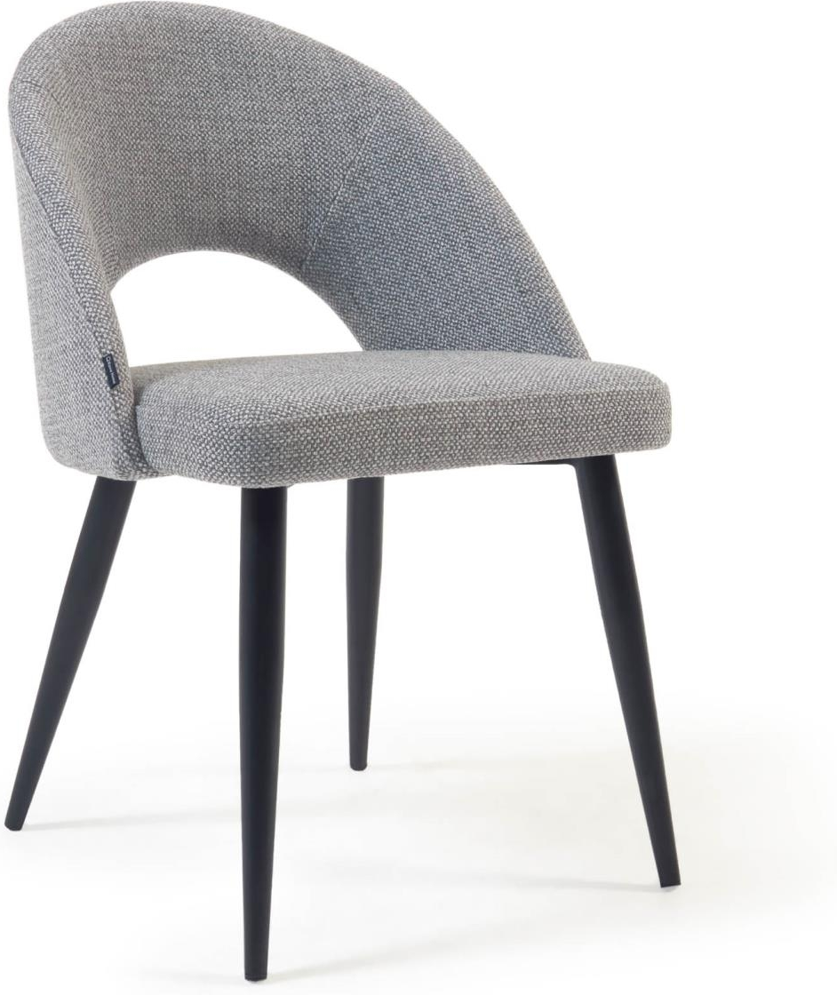 Spisebordsstol Kave Home Mael Lysegrå Stofpolster Med Sorte Stålben Ergonomisk H82 B46 D50 Cm