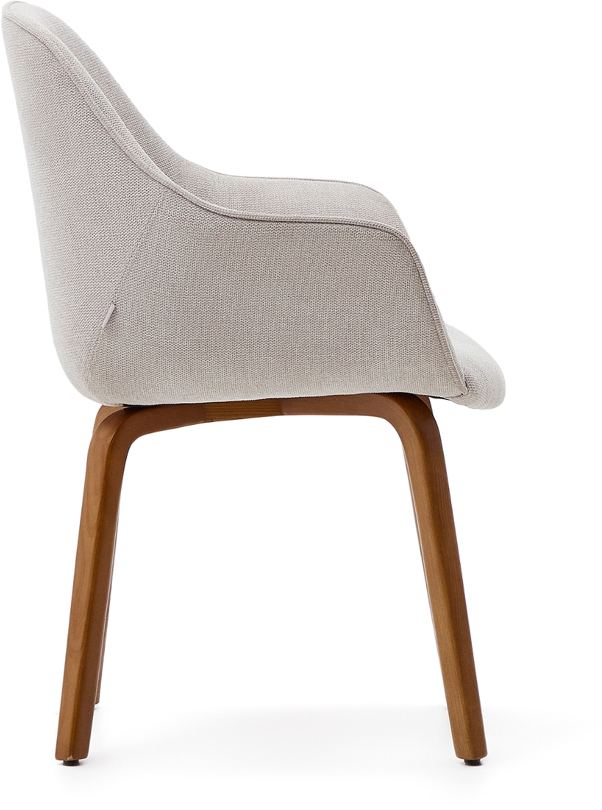 Spisebordsstol Med Armlæn Kave Home Aleli Nordisk Moderne Design Beige Chenille Og Asketræsben