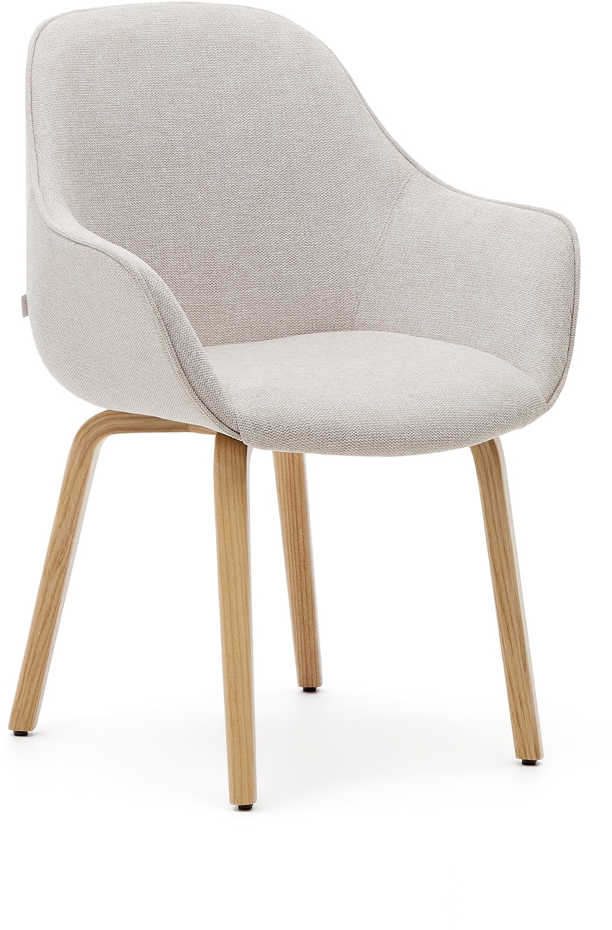 Spisebordsstol Med Armlæn Kave Home Aleli Polstret Chenille Asketræ Beige Natur