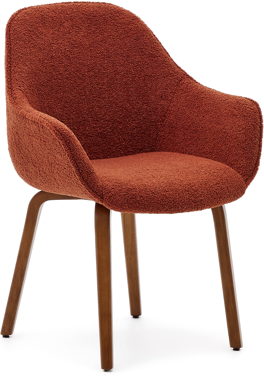 Spisebordsstol Med Armlæn Kave Home Aleli Terracotta Polsteret Shearling Sæde Asketræ Ben Nordisk Moderne