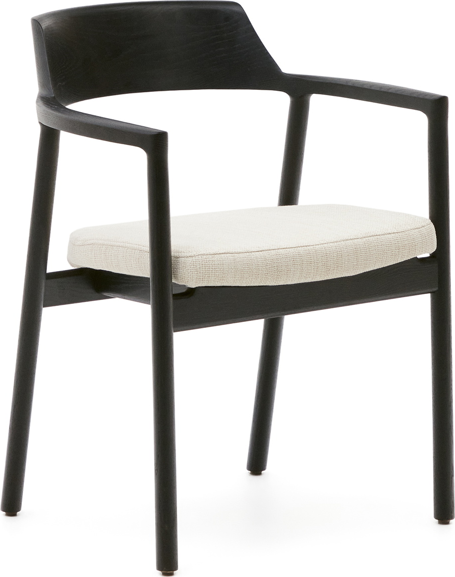 Elegant Spisebordsstol Med Armlæn i Sort og Beige Chenille