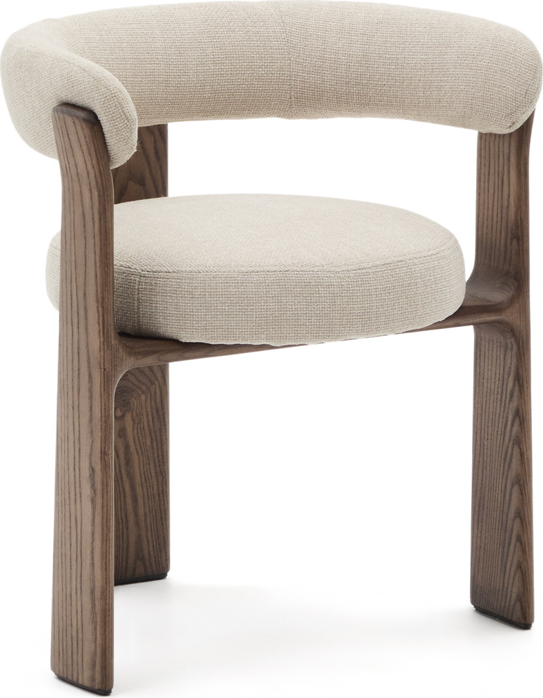 Elegant Beige Chenille Spisebordsstol med Armlæn