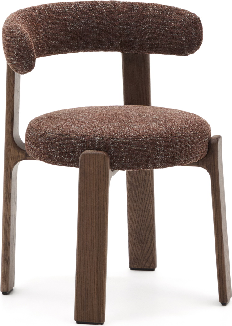 Elegant spisebordsstol med armlæn i brun chenille