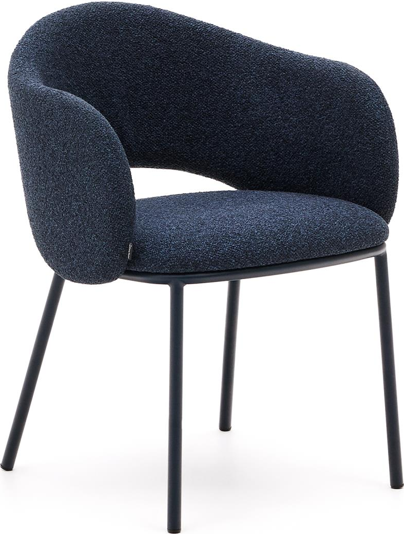 Elegant Spisebordsstol med Armlæn i Blå Chenille