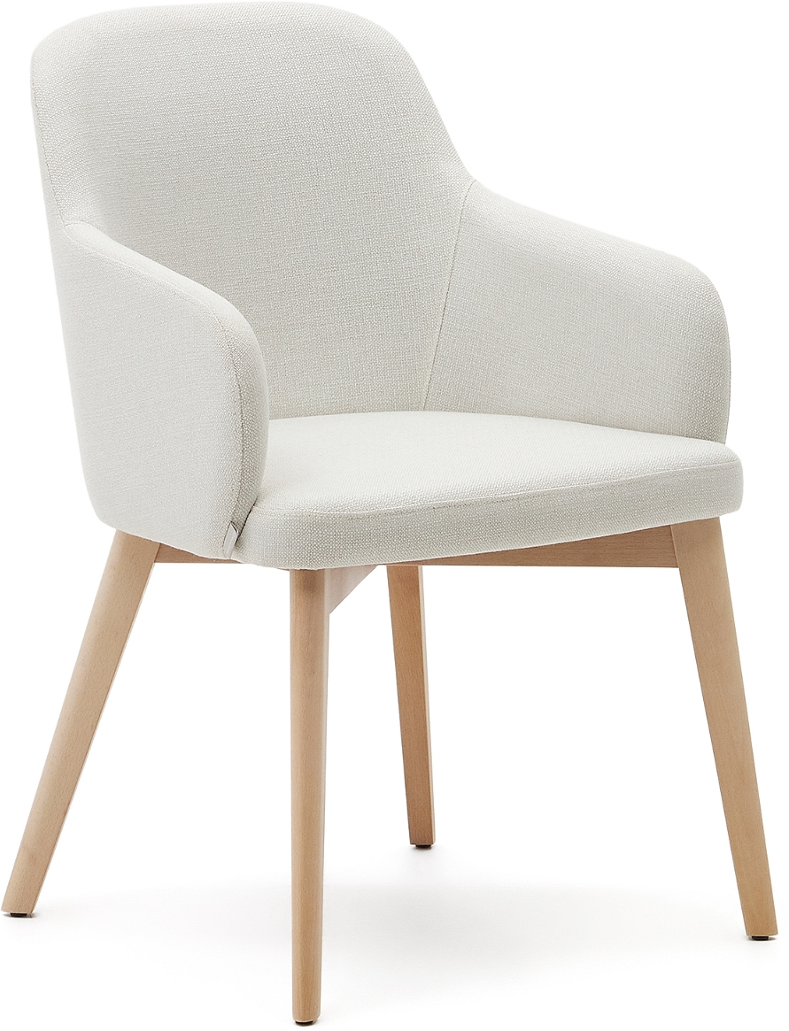 Spisebordsstol Med Armlæn Kave Home Nelida Beige Chenille Med Massiv Bøgetræ Og Valnøddefinish Rustik Stil Komfortabel Og Bæredygtig