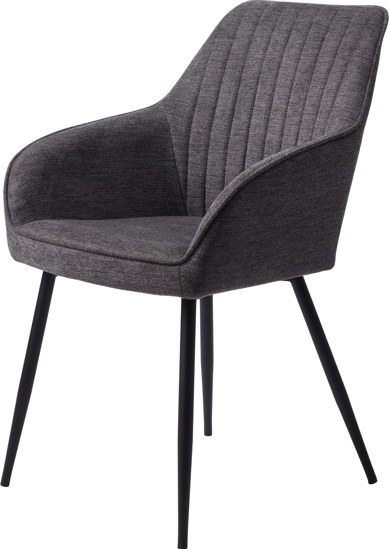 Spisebordsstol Med Armlæn Nordique Design Nolan Mørkegrå Brego-stof Med Diagonalt Mønster Sort Metalstel H84ã B58ã L59 Cm