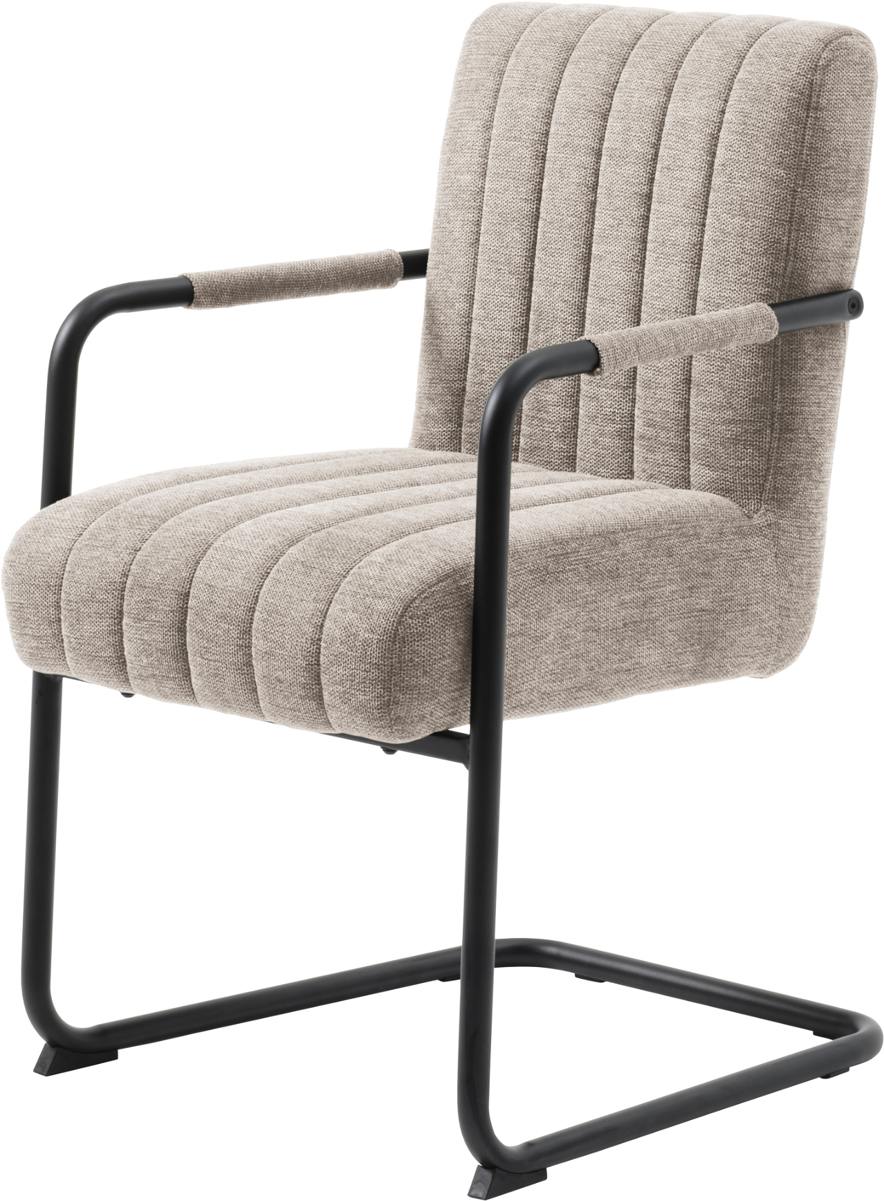 Spisebordsstol Med Armlæn Nordique Design Trout   Sand Stof Og Sort Metallisk Base