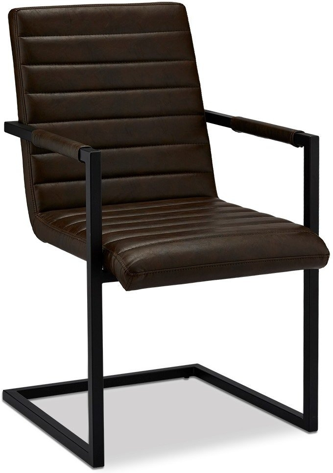 Spisebordsstol Med Armlæn Prior  Raymond   Hallmark   Mørkebrun Pu-læder  Sort Metalstel  H93ã B53ã L66 Cm