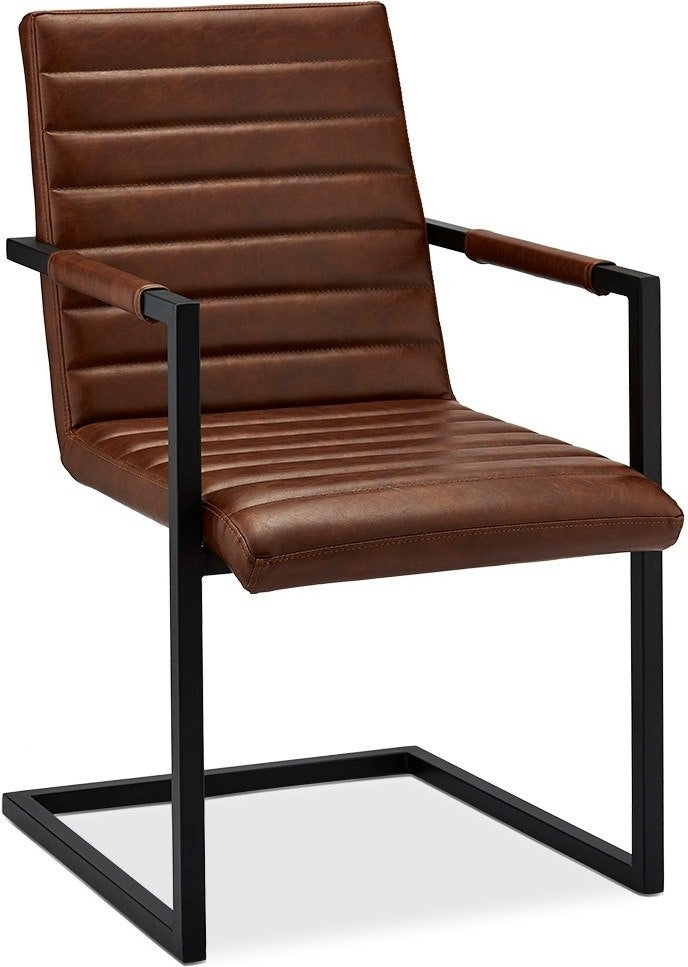 Spisebordsstol Med Armlæn Raymond   Hallmark Prior   Brun Pu-læder Med Sort Metalstel   H93xb53xd66 Cm