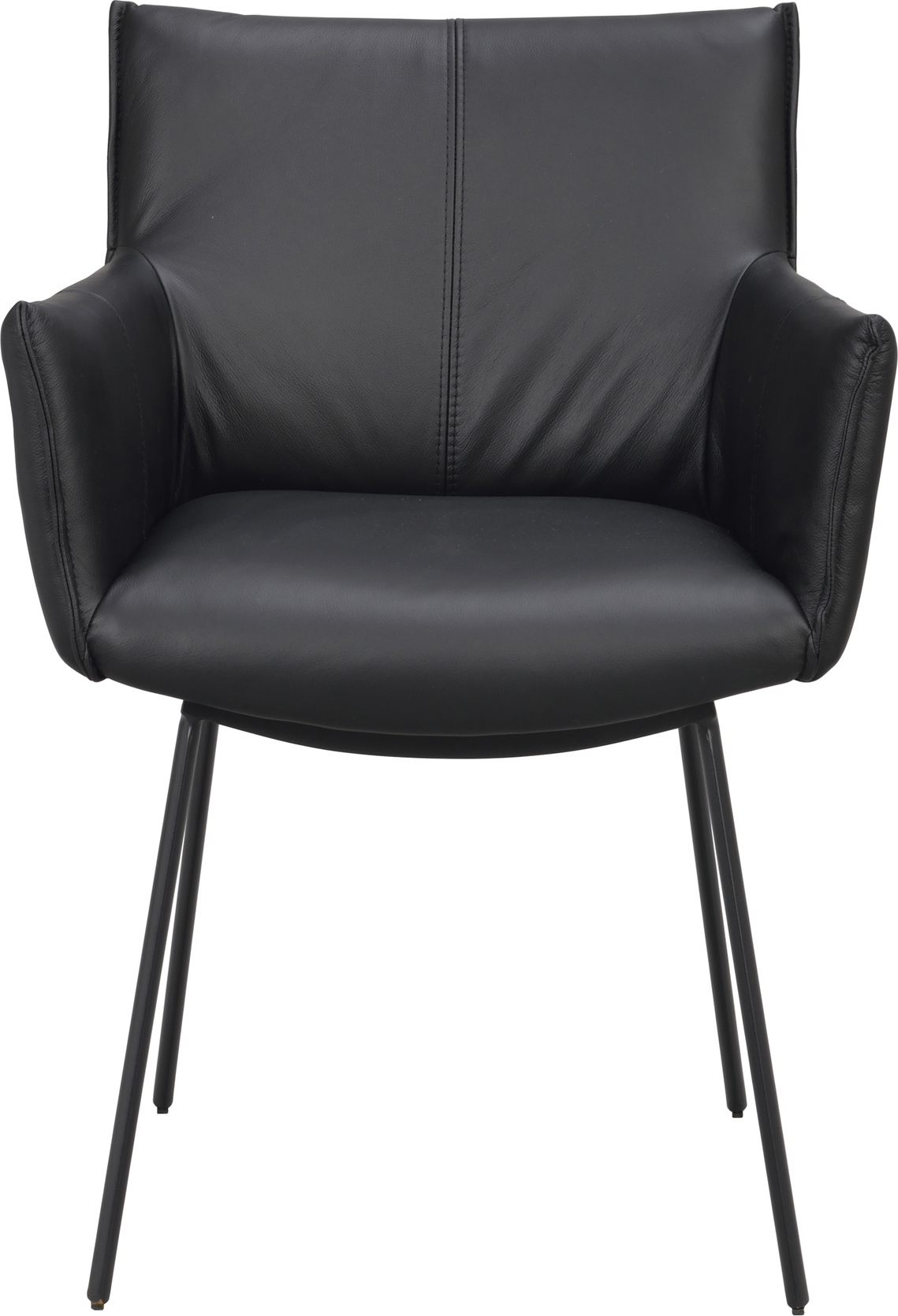 Spisebordsstol Med Armlæn Rowico Hinckley Sort Læder Og Pulverlakeret Metalstel  -pak H84xb58xd62 Cm