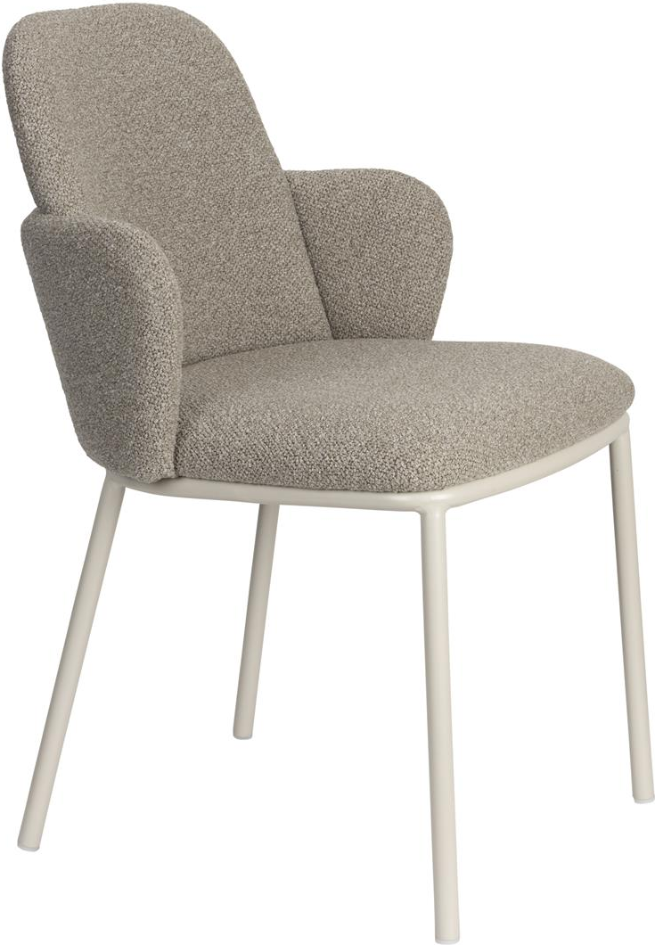 Elegant spisebordsstol med armlæn i stengrå polyester