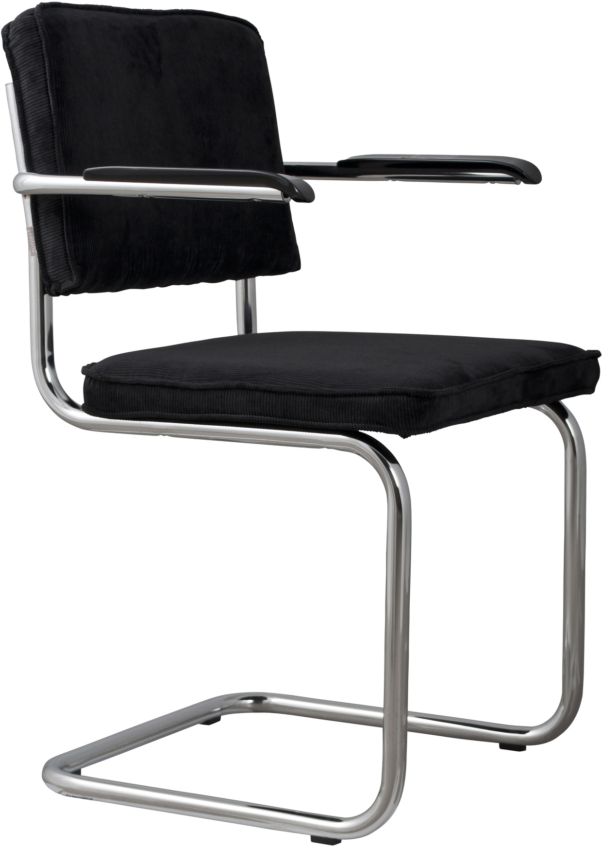Spisebordsstol Med Armlæn Zuiver Ridge Polstret Ribbet Polyester Kromramme Kulsort H85ã B48ã L60