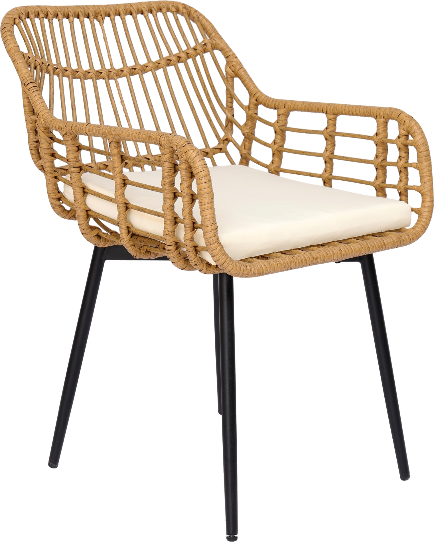 Spisebordsstol Nordlys Furniture Hanoi Natur Rattan Fletstol Med Polstret Sæde Og Sorte Metalben H85ã B55ã D47