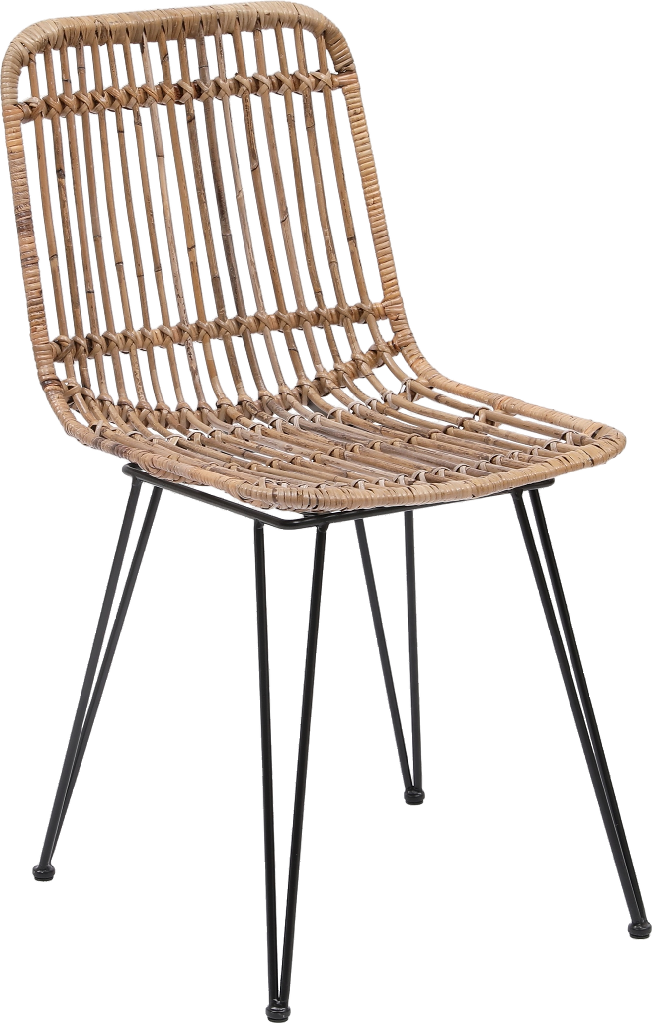 Stabelbar spisebordsstol i naturfarvet rattan med metalstel