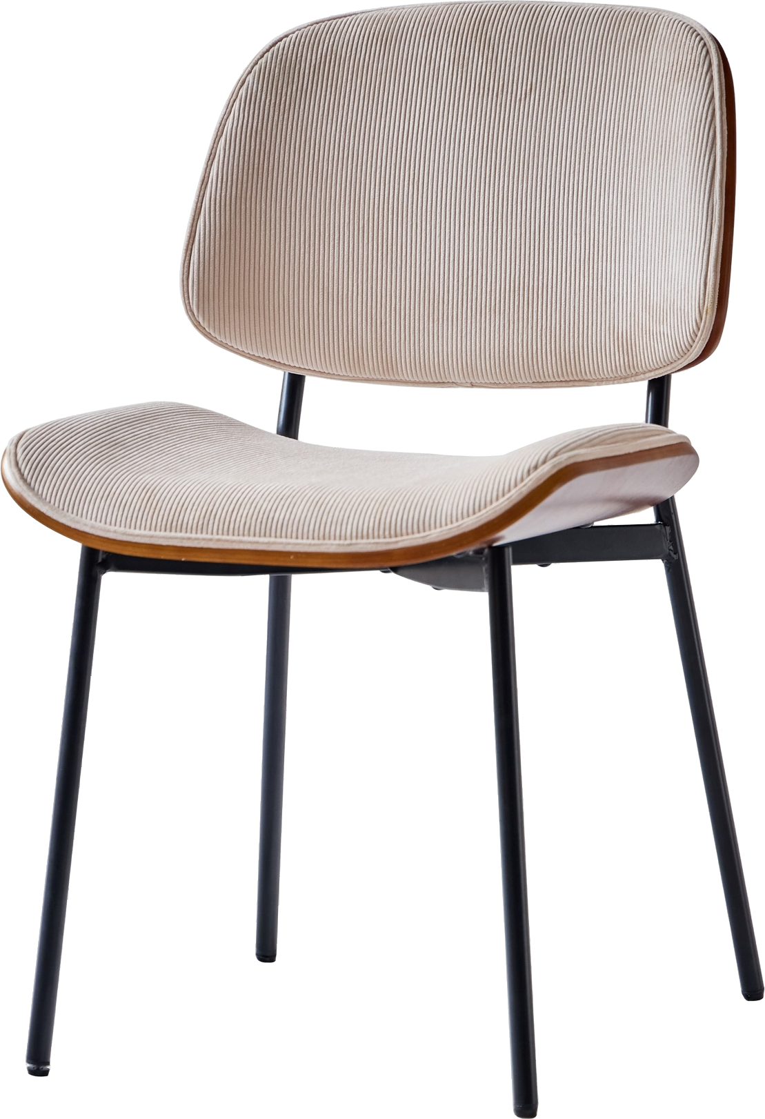 Beige Spisebordsstol i Fløjl med Træramme og Stålben