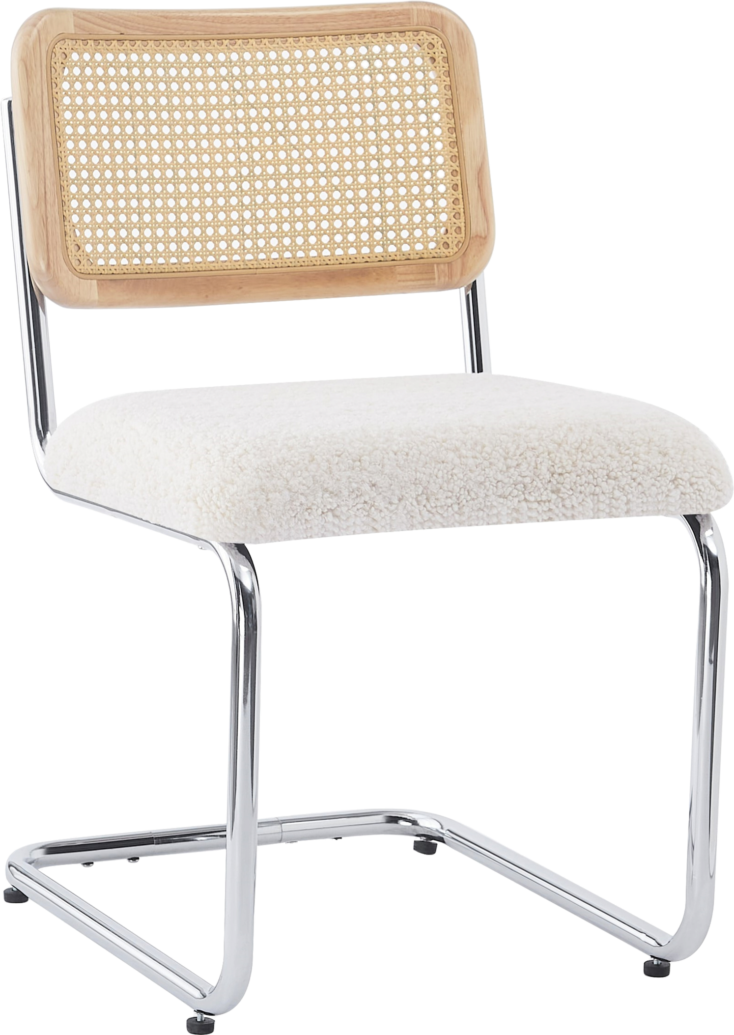 Spisebordsstol Nordlys Furniture Sofia Spisestuestol   Hvid Bouclé Med Flet-ryglæn Og Sort Metalstel Stabelbar