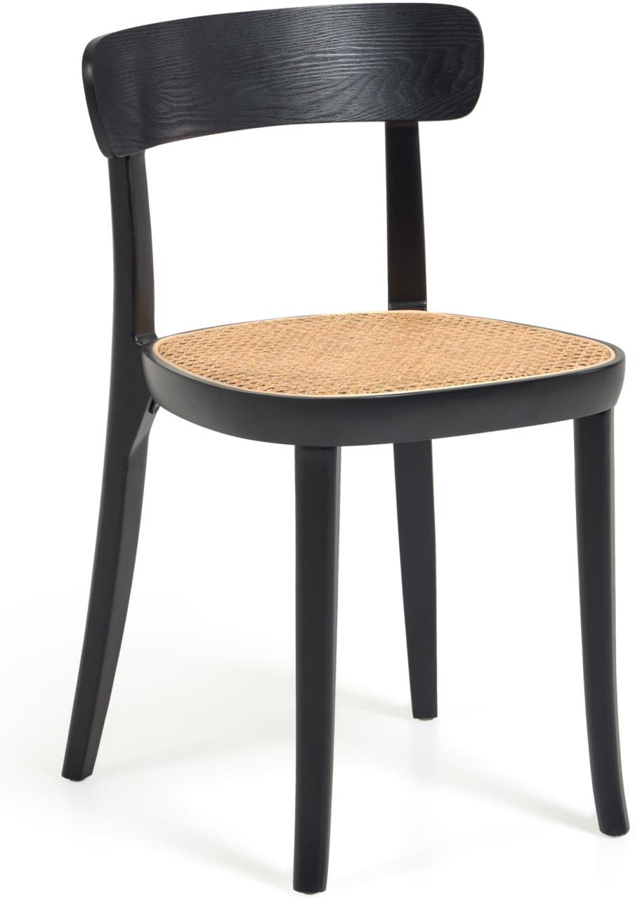 Elegant Spisebordsstol Romane i Sort Bøgetræ og Rattan