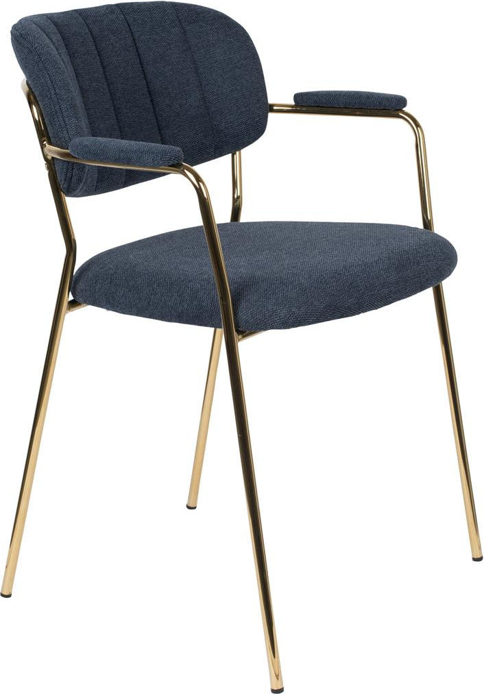 Elegant spisebordsstol med armlæn i guld og mørkeblå