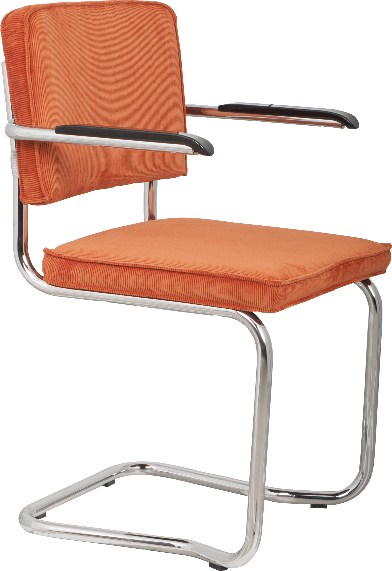 Spisebordsstol Spisestol Med Armlæn Zuiver Ridge Polstret Orange Stof Krom Underdel