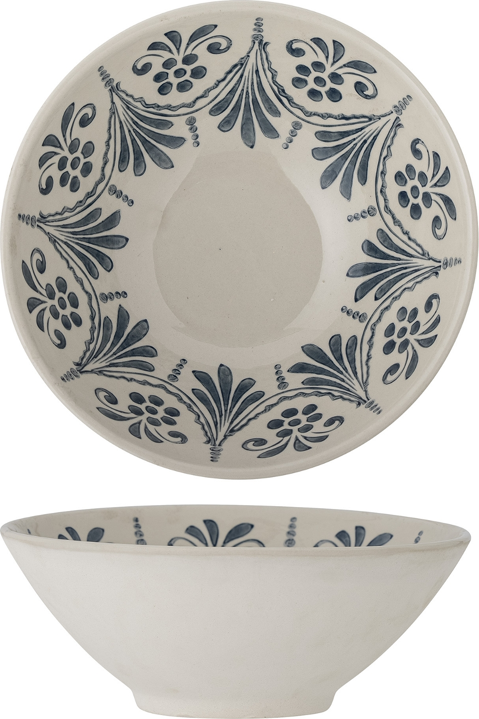 Stentøjsskål Bloomingville Heikki ø26   Cm Blå   Serveringsskål Med Håndmalede Blomstermotiver