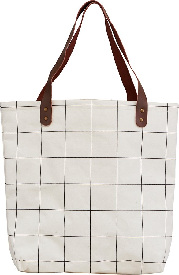 Taske House Doctor Squares Hvid   Rummelig Shopper   Polyester  Bomuld Og Rayon Med Ternet Mønster