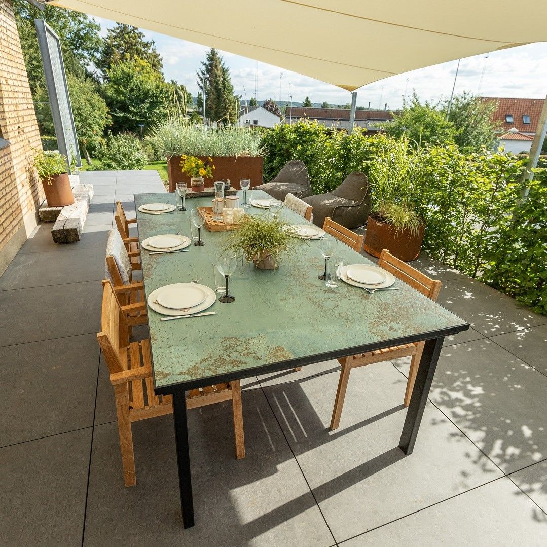 Terrassebord   Stål Med Keramisk Flise-bordplade 120   120 Cm