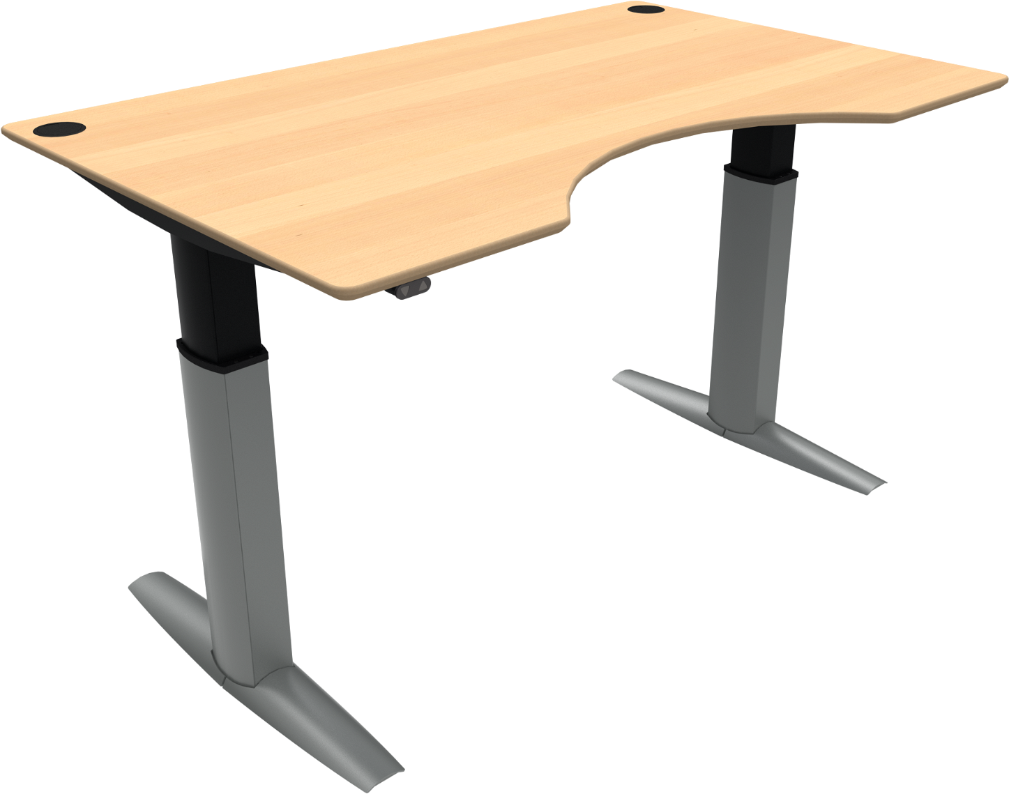 To-bens Hæve- Sænkebord Zennord Elevateline Med Centerudskæring L160xb100 Cm Natur Sølv Ergonomisk Skrivebord