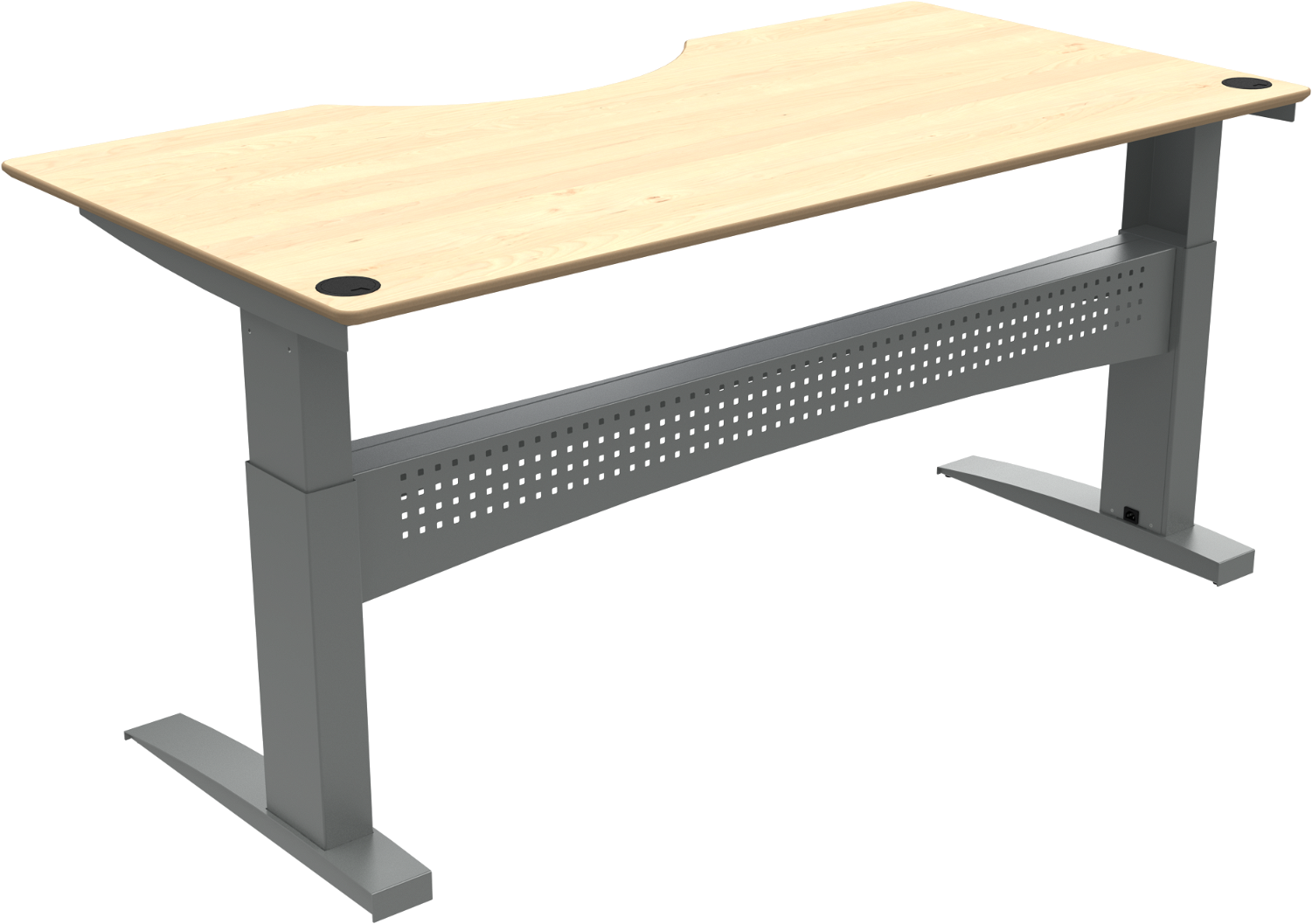 To-bens Hæve- Sænkebord Zennord Flexdesk Med Centerudskæring Ahorn Sølv 200ã 100 Cm