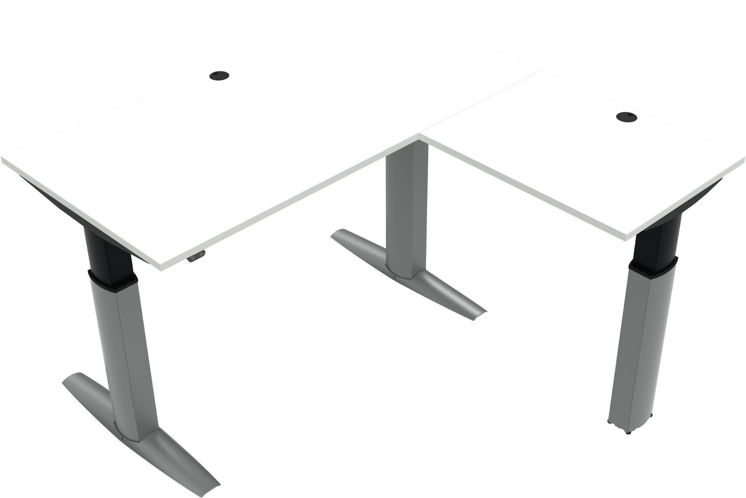 Tre-bens Hæve- Sænkebord Firkantet Zennord Elevateline Hvid Sølv 160x160 Cm Højde 68-120 Cm Med Kabelbakke Mfc E0 Miljøvenligt