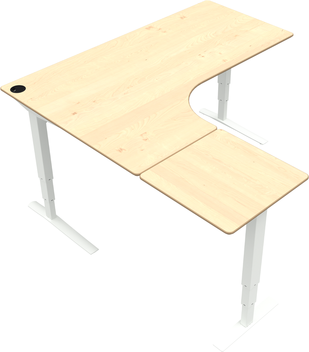 Tre-bens Hæve-/Sænkebord L-form Venstrevendt Ahorn 180 cm