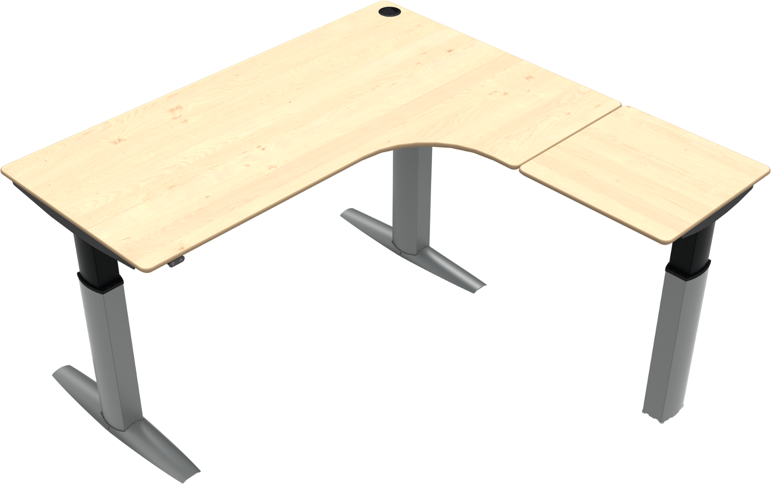 Tre-bens Hæve- Sænkebord Zennord Elevateline  -form Højrevendt Ahorn Natur Sølv H68-120 Cm B180xl180 Cm