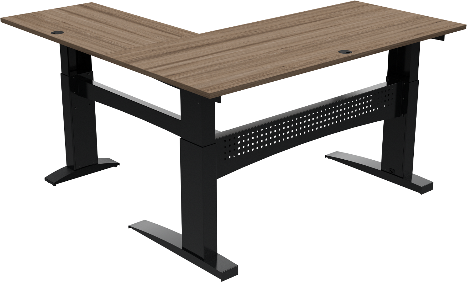 Tre-bens Hæve- Sænkebord Zennord Flexdesk Firkantet Valnød Mørk Natur Sort 65-122 Cm Højde Arbejdsbord