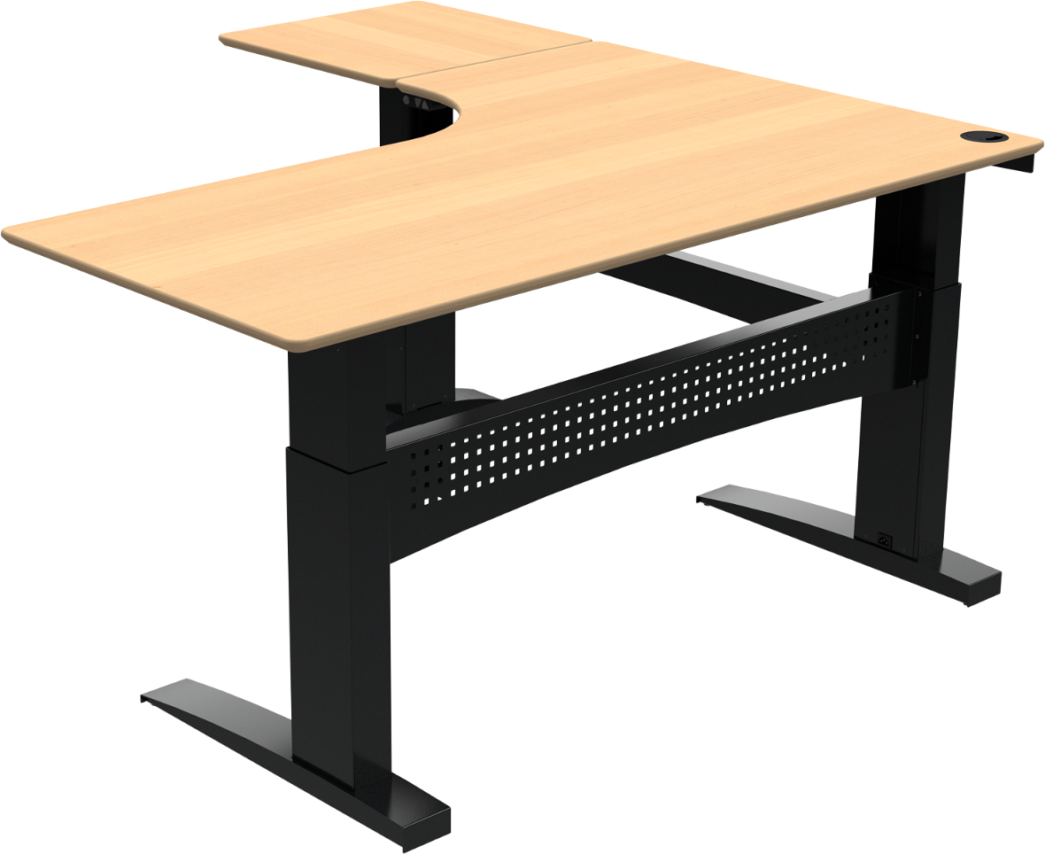 Tre-bens Hæve-sænkebord Skrivebord Zennord Flexdesk 501-11  -formet Venstrevendt Natur Sort