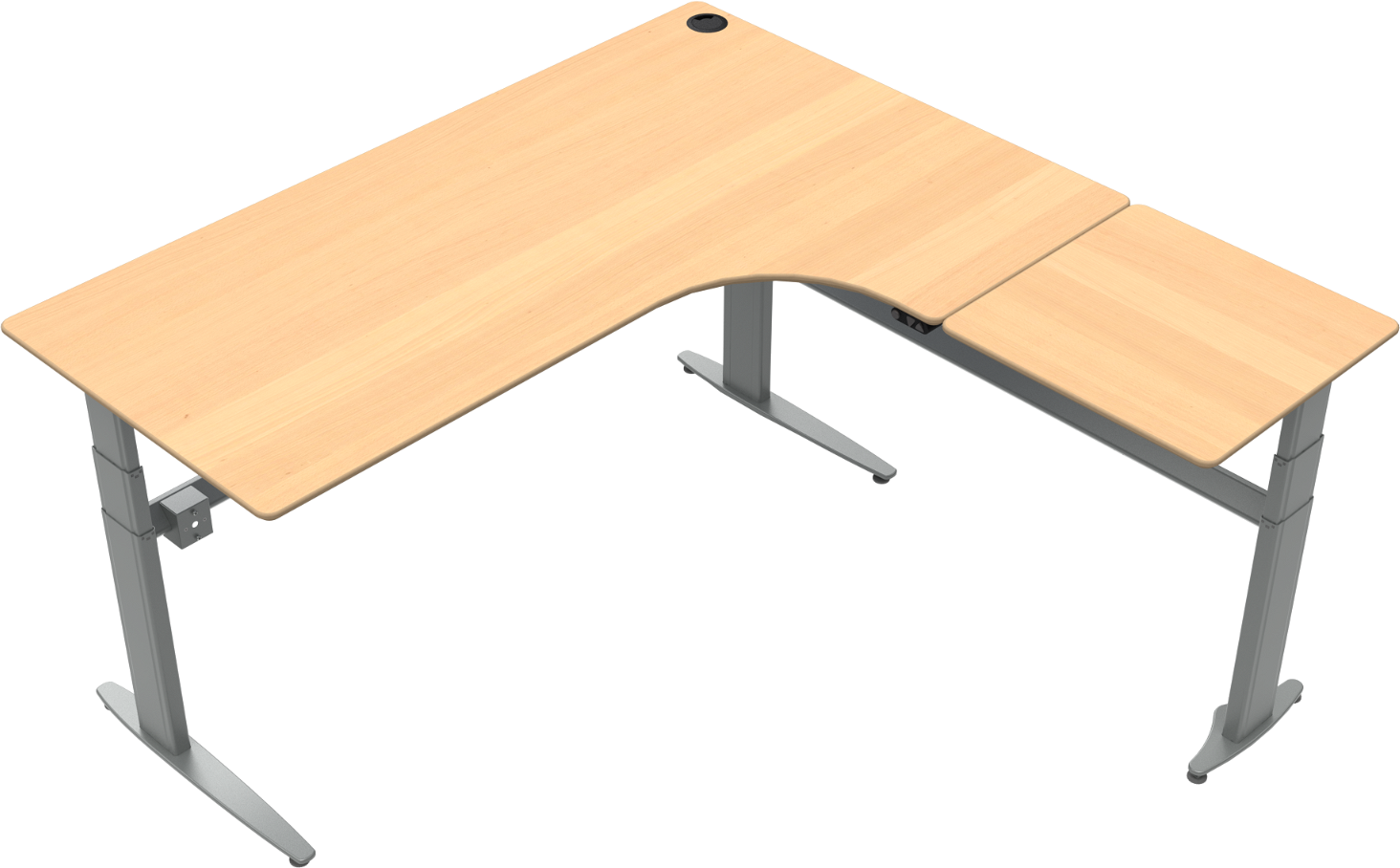 Tre-bens -formet Hæve-sænkebord Zennord Movemate Højrevendt Naturbøg Sølv Ergonomisk Skrivebord H68-120 B180ã 180