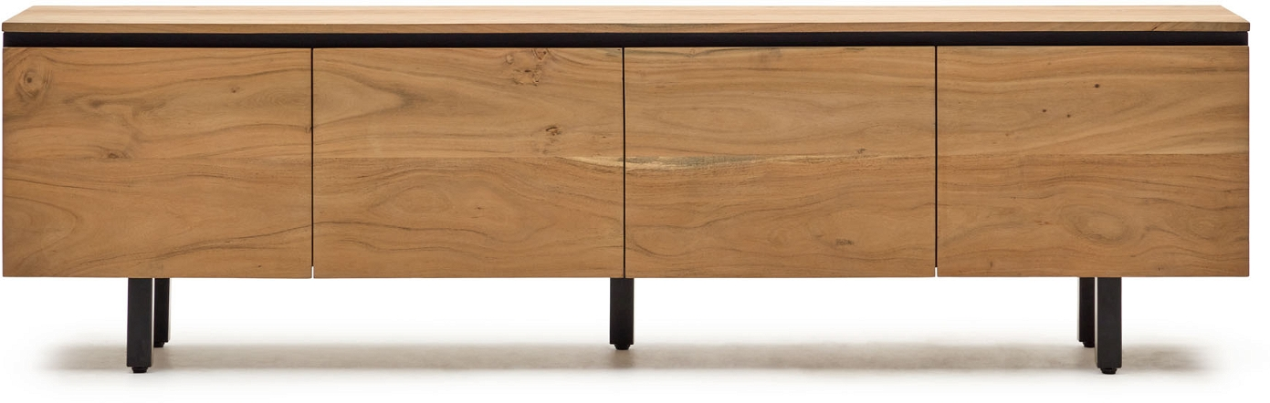 Tv-bord Kave Home Uxue Massivt Akacietræ Natur 200x40x58 Cm Rustik Mat Finish Med Magnetlåger Og Justerbare Stålben