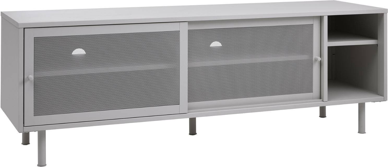Tv-bord Nordique Design Veep Hvid Metal  Minimalistisk Tv-skænk 160 Cm Bredde Med åbne Hylder Og Låger