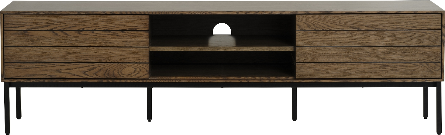 Tv-bord Tv-møbel Nordique Design Modica 180 Cm Egetræ Og Sort Metal   Minimalistisk Opbevaring