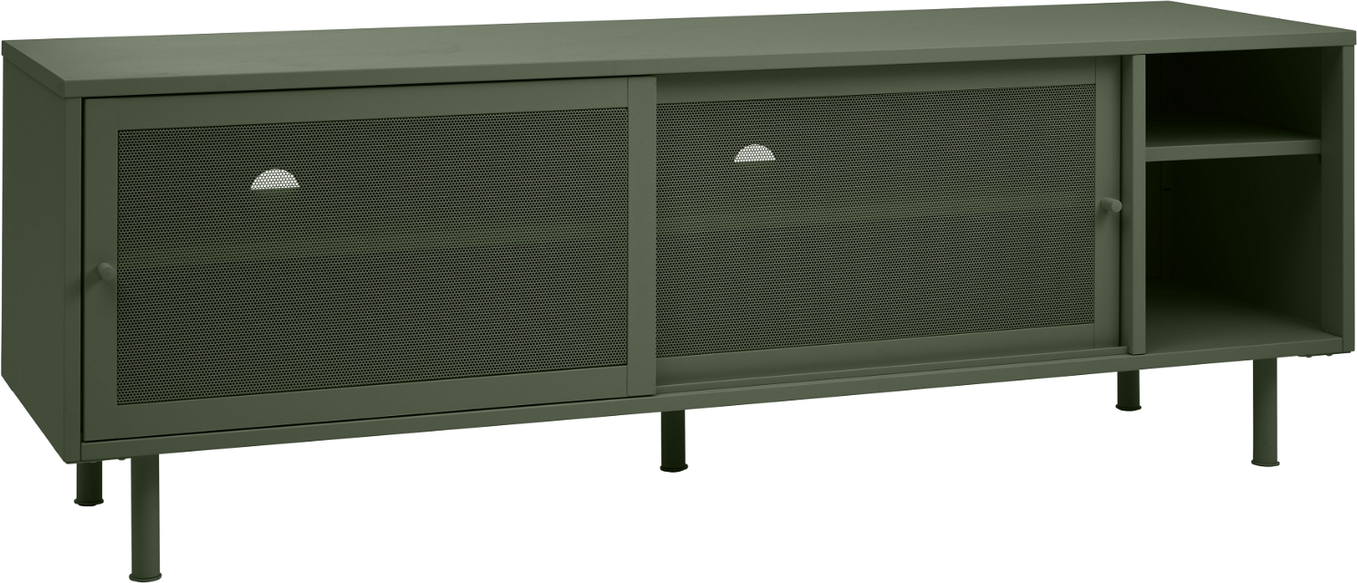 Tv-bord Tv-møbel Nordique Design Veep Olivengrøn Metal Med Skydedøre Og åbne Hylder 160ã 45ã 55 Cm
